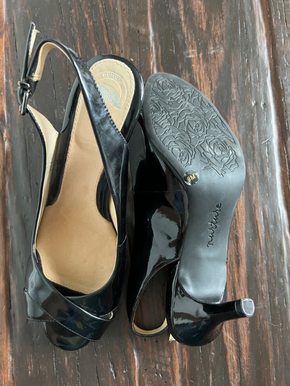 Nurture by Lamaze Black Patent Peep-Toe Slingback Heels